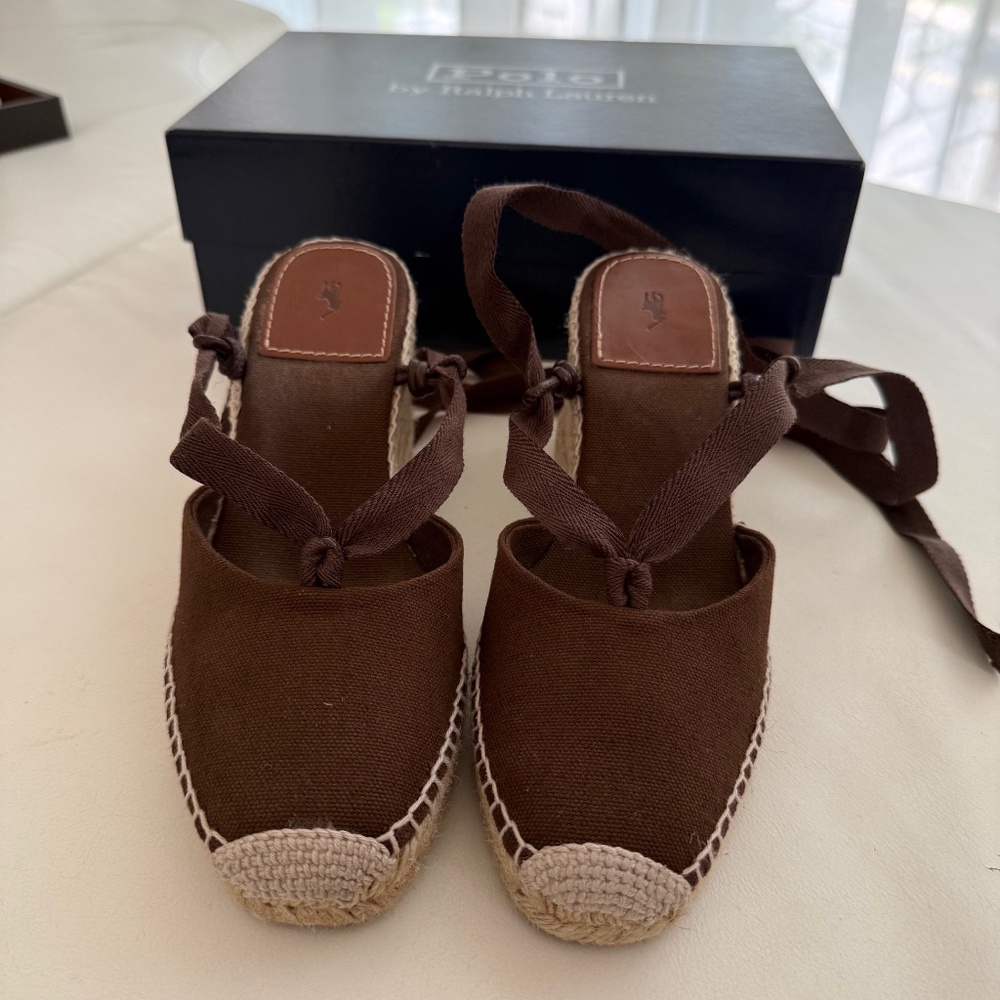 Ralph Lauren Polo Women Canvas Wedge Tie Espadrille Size 6